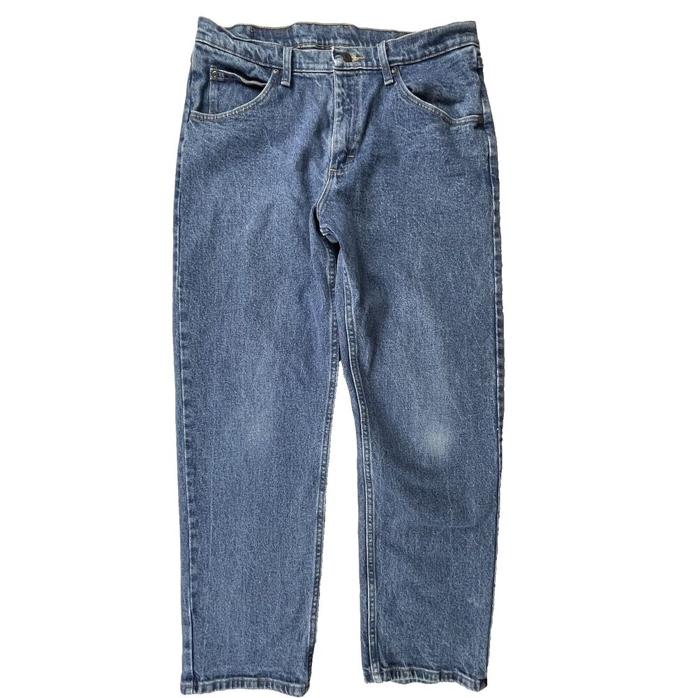 Wrangler Straight Leg Mid Wash Jeans Men's 33x30 Blue Classic Fit Western Cowboy